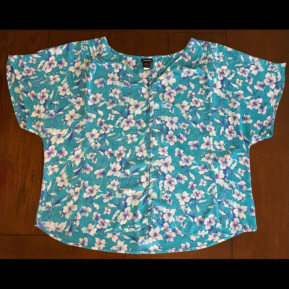 Torrid turquoise floral button-up shirt